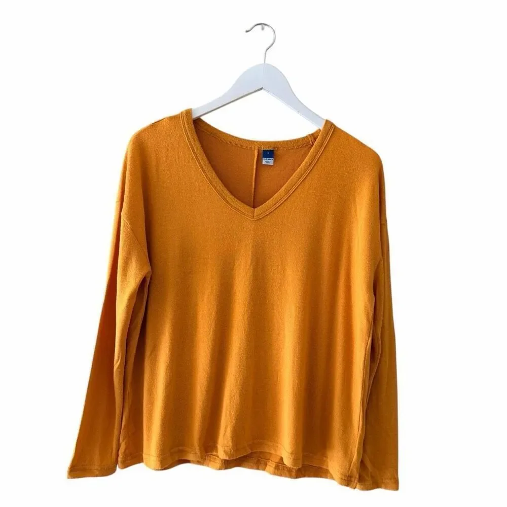 Old Navy women's long-sleeve V-neck shirt mustard layered Top SZ S #2564